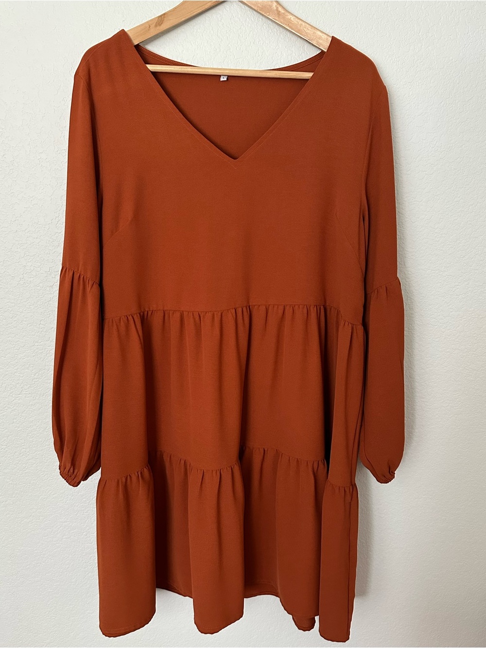 Women's V-Neck Tiered Dress - Burnt Orange